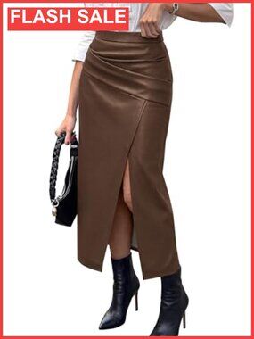 Faux Leather Long Skirt for Women Asymmetrical Pencil Skirt Work